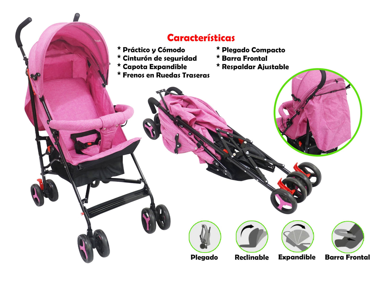 Coche paragua rosado