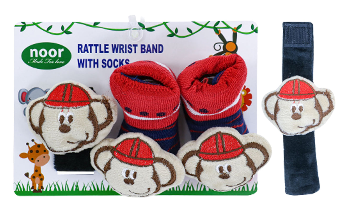 Set de muñequera, sonajero y medias.
